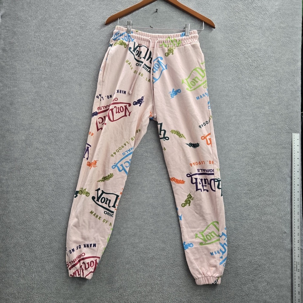 VINTAGE Von Dutch Women‎ Pants XS Pink Graphic Logo Moto Jogger Indie USA